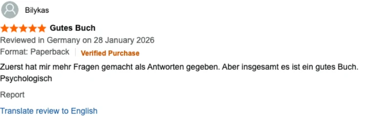 Verified reader review on Amazon